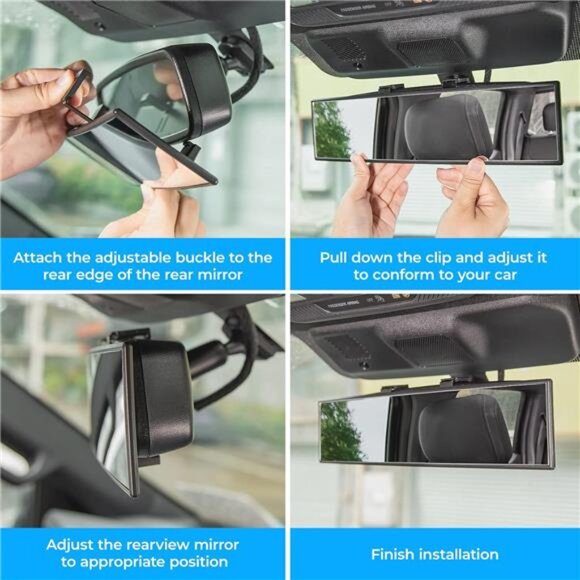 Rear View Mirror, Universal 11.81 Inch Panoramic Convex Rearview Mirror,Interior - Picture 5 of 7